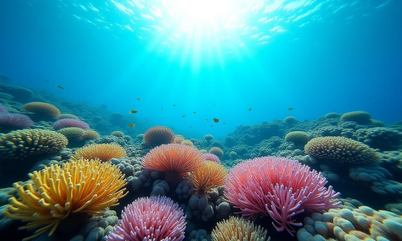 Un arrecife de coral vibrante y saludable bajo el agua, simbolizando la sostenibilidad.